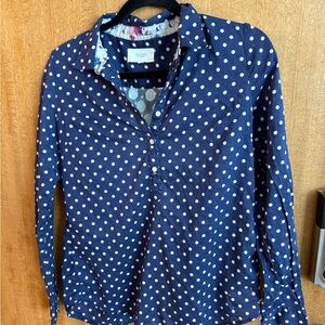 Trovata Navy and White Polka Dot Shirt from Anthropologie